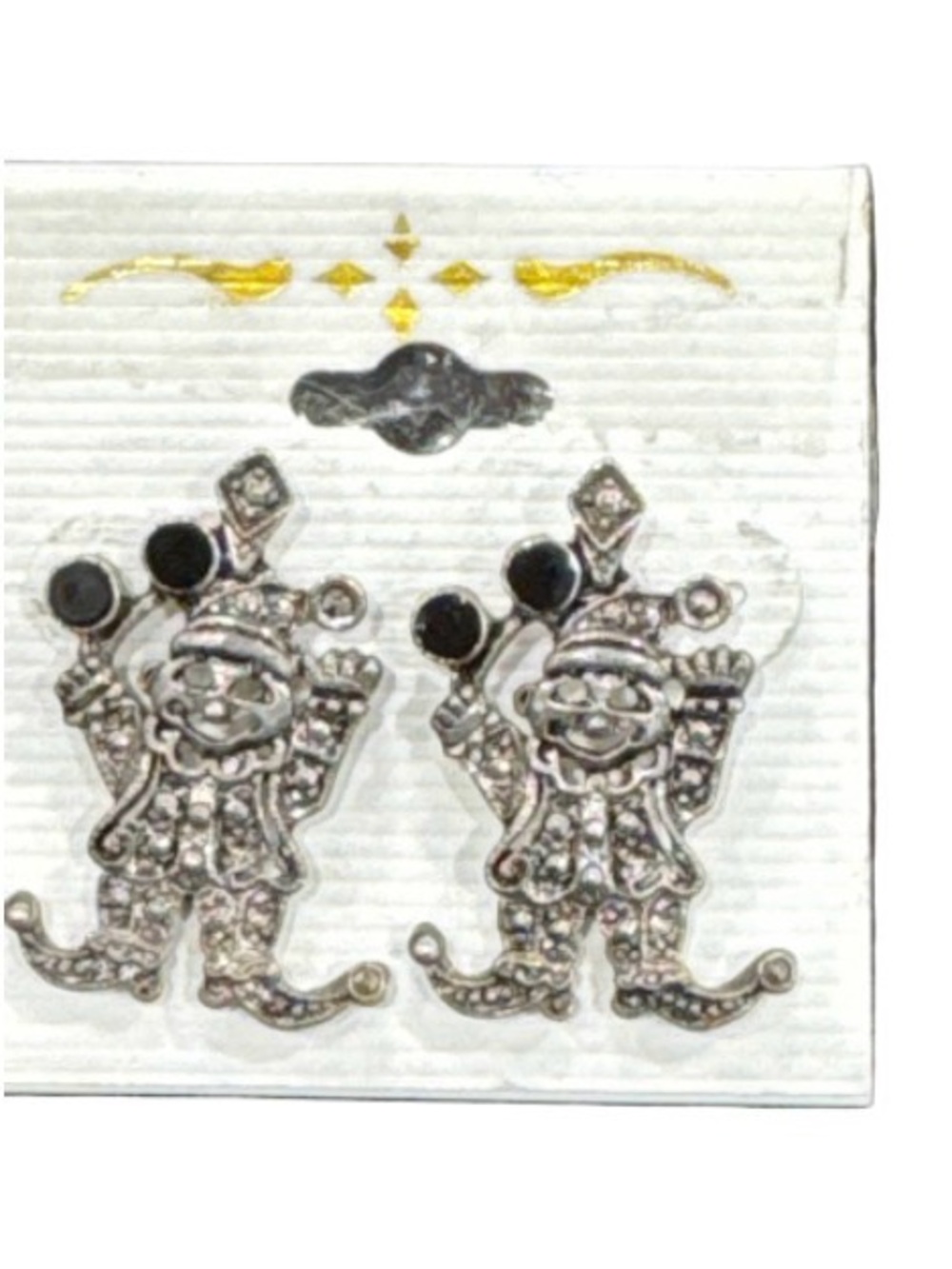 Silver Clown Marcasite Stud Earrings with Black onyx accents